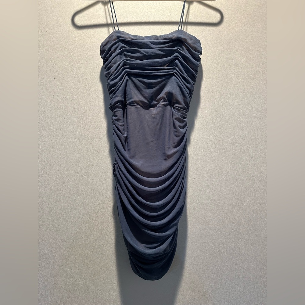Brooklyn Karma, size S, Elegant Gray/blue Ruched Dress, fully lined